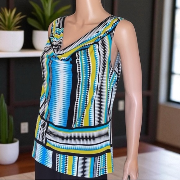Calvin Klein Women's Lime Green Multi/Color Sleeveless Cowl-Neck Top Blouse - Picture 11 of 16